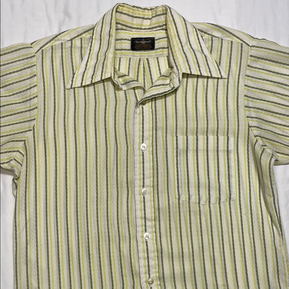 Towncraft Men's Yellow and Green Striped Shirt